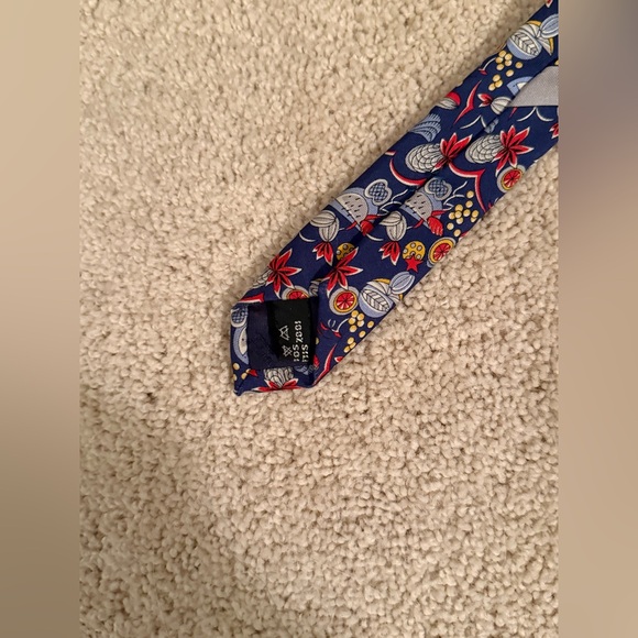 SALVATORE FERRAGAMO Vintage 100% Silk Blue Fruit & Paisley Pattern Men’s Tie - Picture 7 of 16